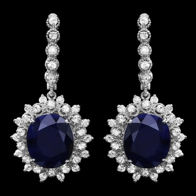 14k Gold 14ct Sapphire 2.00ct Diamond Earrings: Retail: $8,500.00 ****** 14k Gold 14ct Sapphire 2.00ct Diamond Earrings ****** Metal: 14k Solid White Gold / Total Item Weight: 10.5 grams / Country Made: United States / / Main Stone: Sapphire / Colo