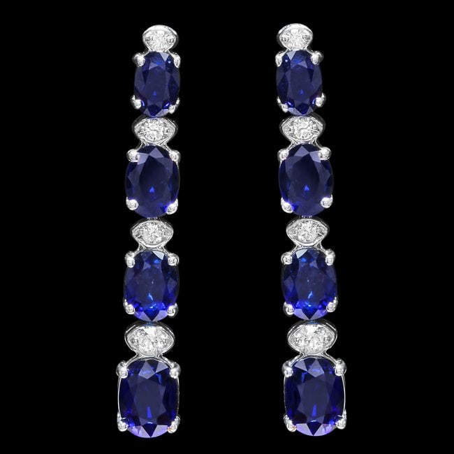 14k Gold 6.00ct Sapphire 0.30ct Diamond Earrings: Retail: $5,400.00 ****** 14k Gold 6.00ct Sapphire 0.30ct Diamond Earrings ****** Metal: 14k Solid White Gold / Total Item Weight: 4.5 grams / Country Made: United States / / Main Stone: Sapphire / Col