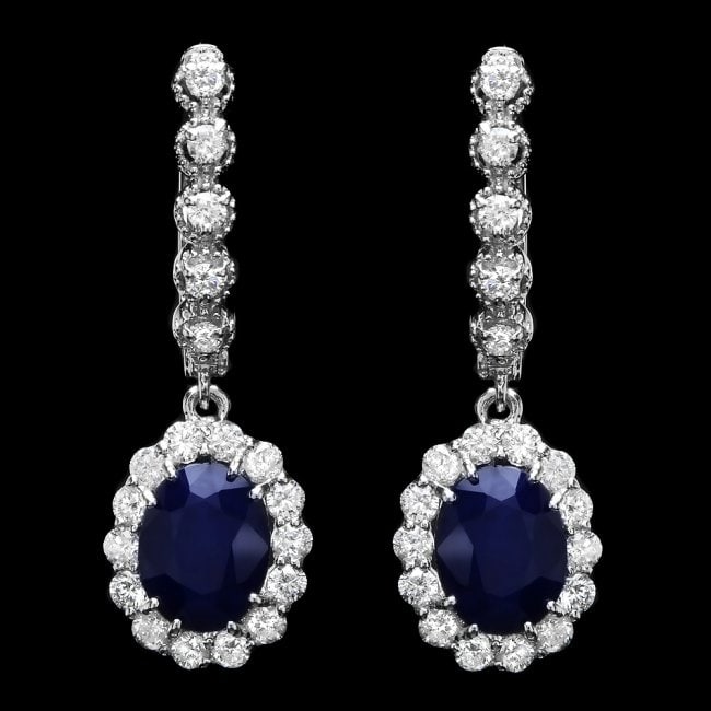 14k Gold 5.00ct Sapphire 1.35ct Diamond Earrings: Retail: $7,600.00 ****** 14k Gold 5.00ct Sapphire 1.35ct Diamond Earrings ****** Metal: 14k Solid White Gold / Total Item Weight: 5.5 grams / Country Made: United States / / Main Stone: Sapphire / Col