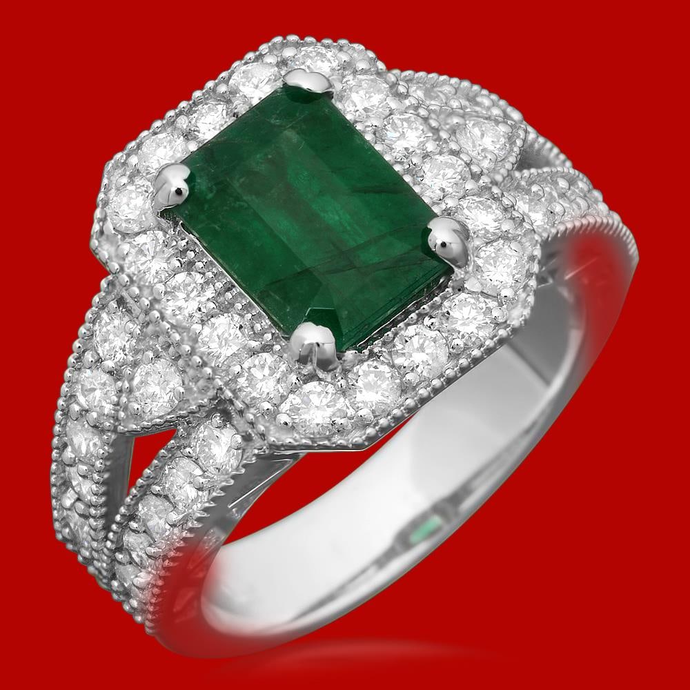 14k Gold 2.02ct Emerald 1.21ct Diamond Ring: Retail: $7,885.00 ****** 14k Gold 2.02ct Emerald 1.21ct Diamond Ring ****** Metal: 14k Solid White Gold / Size: 7 / Total Item Weight: 6.8 grams / / Main Stone: Emerald / Color: Green / Carat Total We