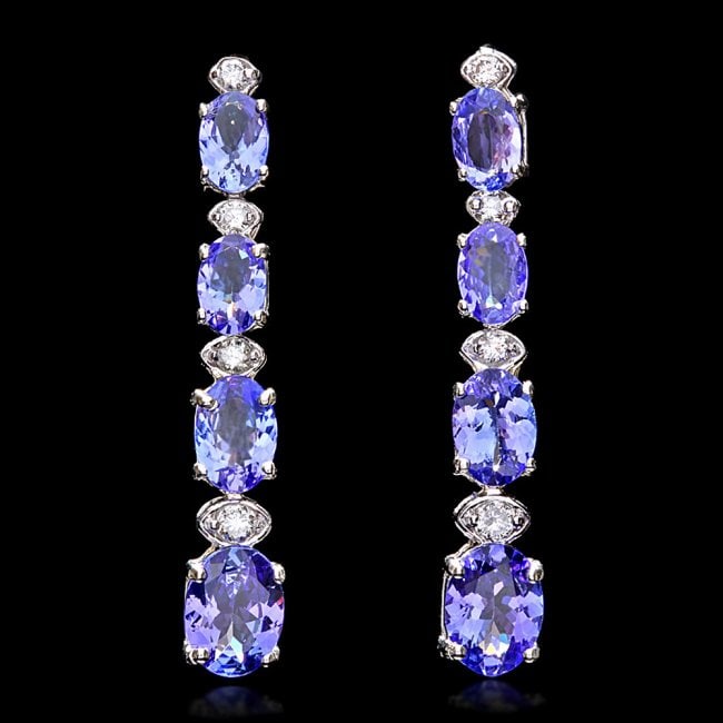 14k Gold 5ct Tanzanite 0.35ct Diamond Earrings: Retail: $5,800.00 ****** 14k Gold 5ct Tanzanite 0.35ct Diamond Earrings ****** Metal: 14k Solid White Gold / Total Item Weight: 4.5 grams / Country Made: United States / / Main Stone: Tanzanite / Colo