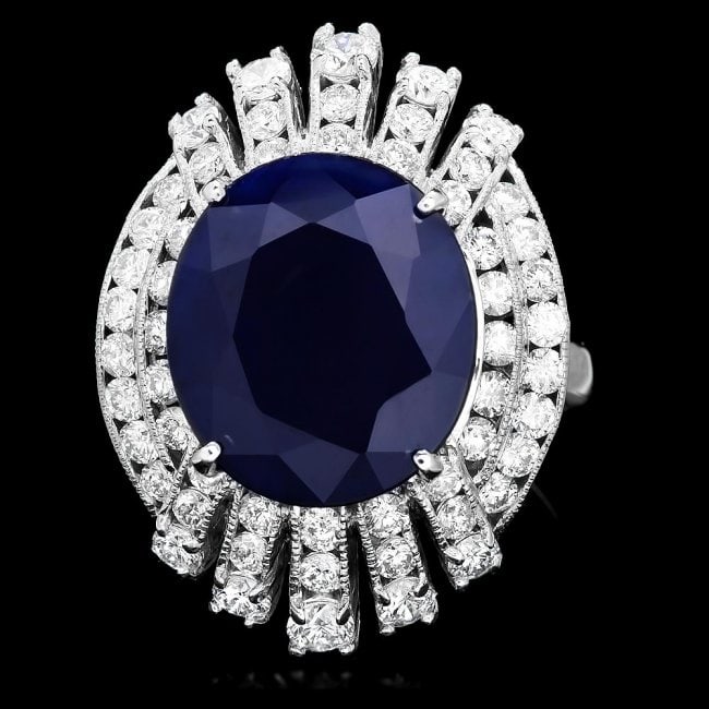 14k Gold 11.00ct Sapphire 2.00ct Diamond Ring: Retail: $9,500.00 ****** 14k Gold 11.00ct Sapphire 2.00ct Diamond Ring ****** Metal: 14k Solid White Gold / Size: 7 / Total Item Weight: 9.0 grams / Country Made: United States / / Main Stone: Sapphir