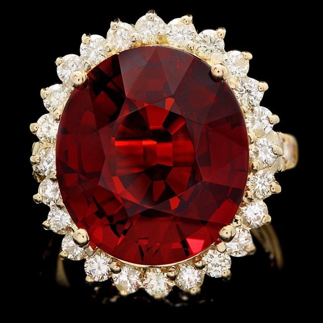 14k Yellow Gold 18.00ct Garnet 1.8ct Diamond Ring (1 of 4)