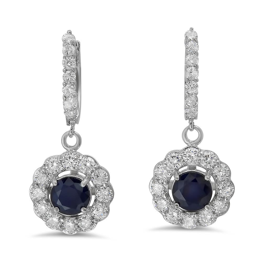 14K Gold 2.33ct Sapphire 2.25 Diamond Earrings: Retail: $8,580.00 ****** 14K Gold 2.33ct Sapphire 2.25 Diamond Earrings ****** Metal: 14K Solid Gold / Total Item Weight: 6.8 grams / Country Made: United States / / Main Stone: Sapphire / Color: Dark