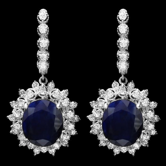 14k Gold 15.00ct Sapphire 1.90ct Diamond Earrings: Retail: $8,900.00 ****** 14k Gold 15.00ct Sapphire 1.90ct Diamond Earrings ****** Metal: 14k Solid White Gold / Total Item Weight: 11.1 grams / Country Made: United States / / Main Stone: Sapphire / C