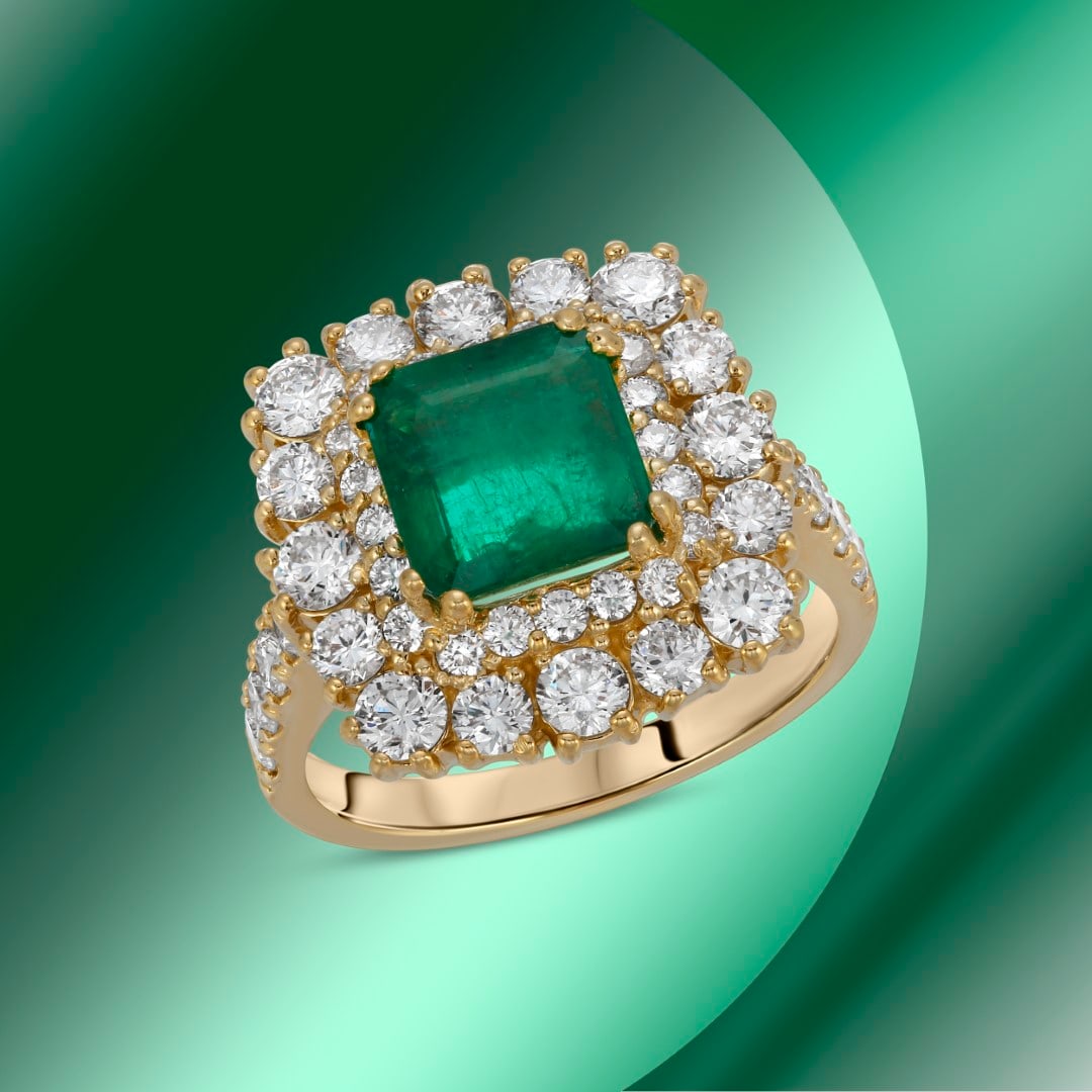 14K Gold 2.01cts Emerald & 2.05cts Diamond Ring: Retail: $12,850***** 14K Gold 2.01cts Emerald & 2.05cts Diamond Ring****** Metal: 14K Yellow Gold/ Total Wt.: 6.3g/ Country Made USA// Main Stone: Emerald / Carat Total Wt: 2.01cts / Treatment: None/