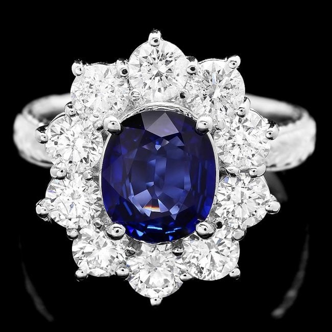18k Gold 2.00ct Sapphire 2.00ct Diamond Ring: Retail: $18,750.00 ****** 18k Gold 2.00ct Sapphire 2.00ct Diamond Ring ****** Metal: 18k Solid White Gold / Size: 7.25 / Total Item Weight: 7.0 grams / Country Made: United States / / Main Stone: Sapp