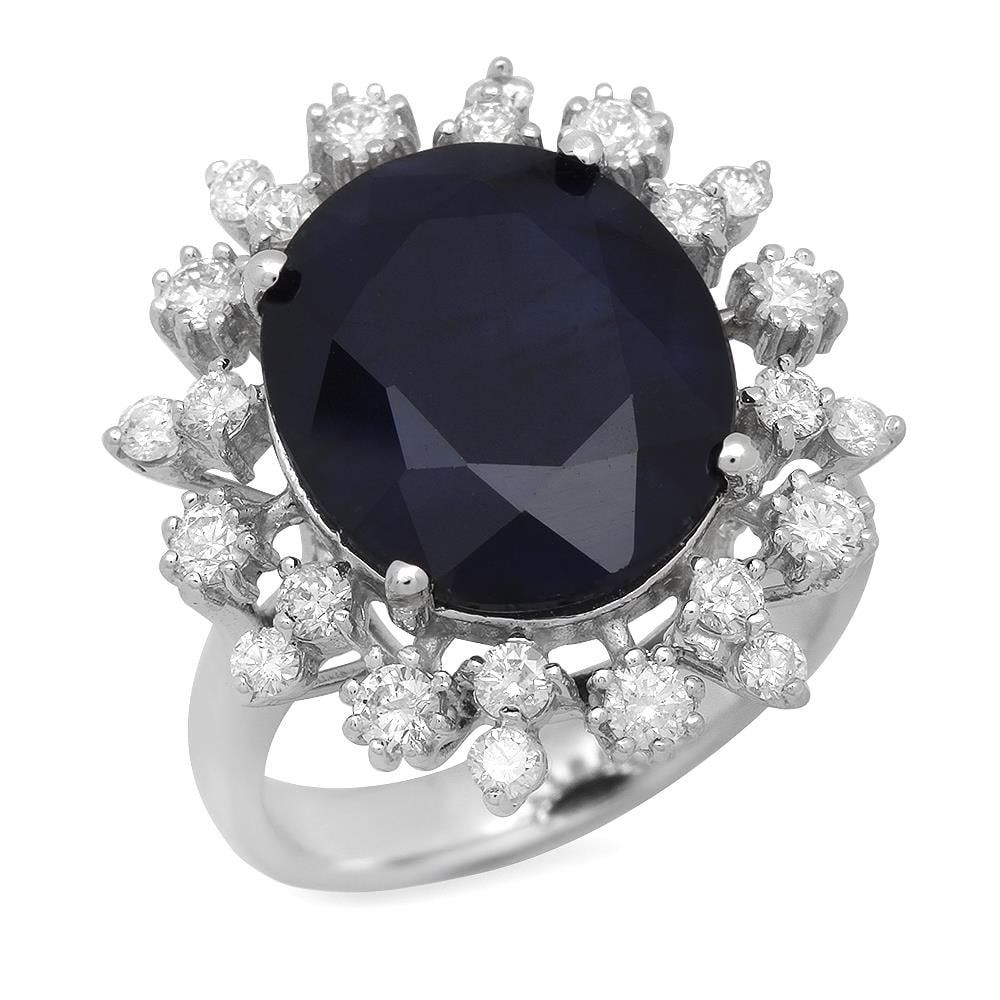 14K Gold 8.67ct Sapphire 0.93ct Diamond Ring: Retail: $6,780.00 ****** 14K Gold 8.67ct Sapphire 0.93ct Diamond Ring ****** Metal: 14K Solid Gold / Total Item Weight: 7.6 grams / Country Made: United States / / Main Stone: Sapphire / Color: Dark B