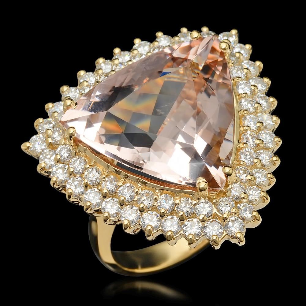 14K Gold 13.58ct Morganite 2.21ct Diamond Ring: Retail: $17,140.00******14K Gold Morganite & Diamond Ring ****** Metal: 14K Solid Gold / Total Item Weight: 12.7 grams / Country Made: United States / / Main Stone: Morganite / Color: Orange Pink / Ca