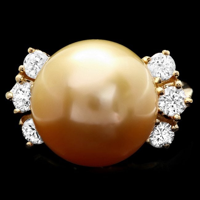 14k Gold 14 X 14mm Pearl 0.80ct Diamond Ring: Retail: $5,800.00 ****** 14k Gold 14 X 14mm Pearl 0.80ct Diamond Ring ****** Metal: 14k Solid Yellow Gold / Size: 7.5 / Total Item Weight: 1.00 grams / Country Made: United States / / Main Stone: Pear