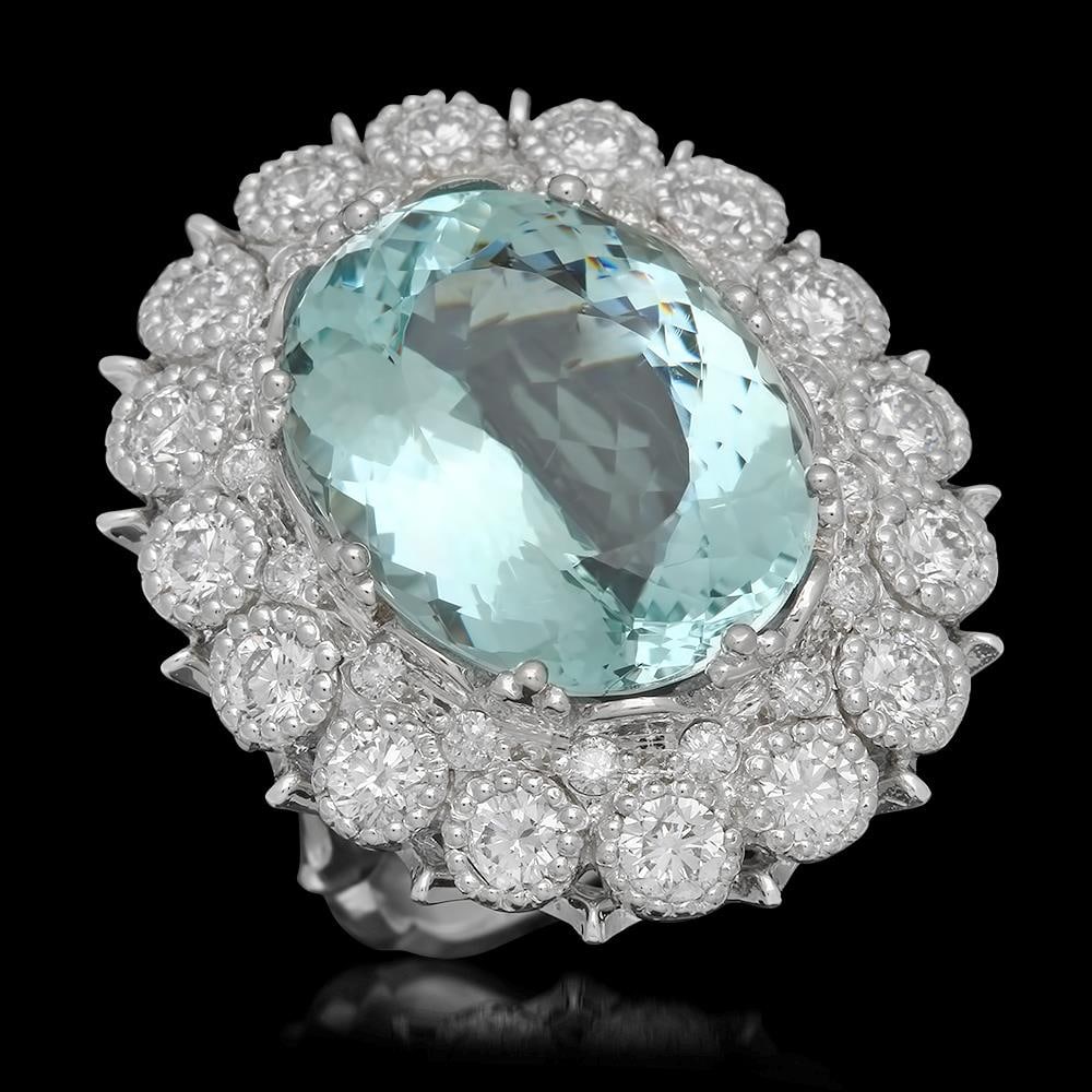 14K Gold 14.97ct Aquamarine 2.75ct Diamond Ring (1 of 5)