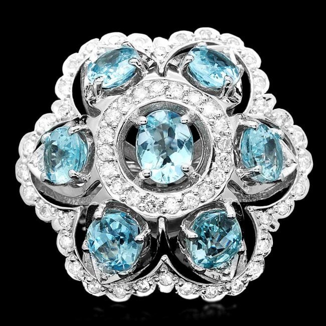14k Gold 8.00ct Aquamarine 1.35ct Diamond Ring (1 of 6)