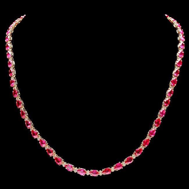 14k Gold 25.00ct Ruby 1.20ct Diamond Necklace: Retail: $16,900.00 ****** 14k Gold 25.00ct Ruby 1.20ct Diamond Necklace ****** Metal: 14k Solid Yellow Gold / Size: 17 / Total Item Weight: 20.0 grams / Country Made: United States / / Main Stone: Rub