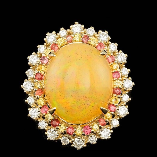 14k Yellow Gold 10.00ct Opal 1.00ct Diamond Ring: Retail: $13,800.00 ****** 14k Yellow Gold 10.00ct Opal 1.00ct Diamond Ring ****** Metal: 14k Solid Yellow Gold / Size: 6.75 / Total Item Weight: 11.0 grams / Country Made: United States / / Main Stone