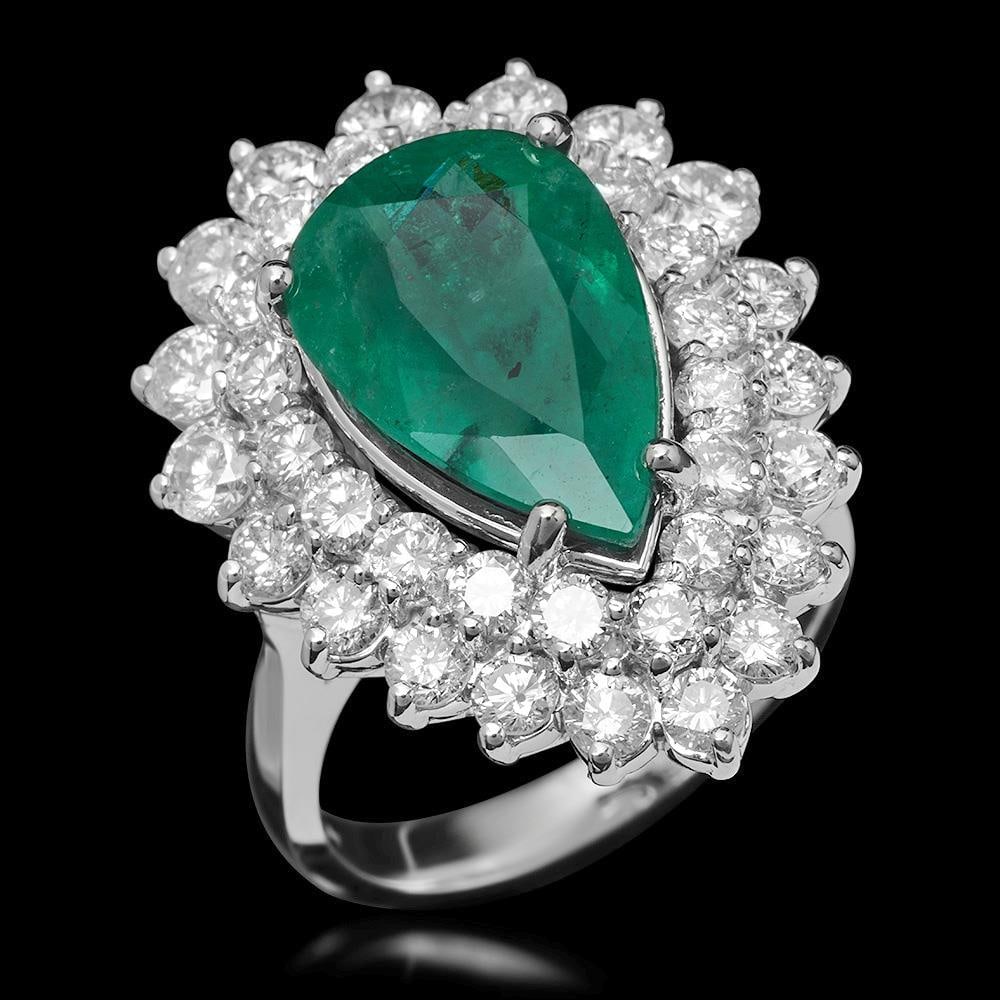 14K Gold 5.12ct Emerald & 2.75ct Diamond Ring: Retail: $22,820.00******14K Gold Emerald & Diamond Ring ****** Metal: 14K Solid White Gold / Total Item Weight: 10.4 grams/ Country Made: United States / / Main Stone: Emerald / Color: Green / Carat T