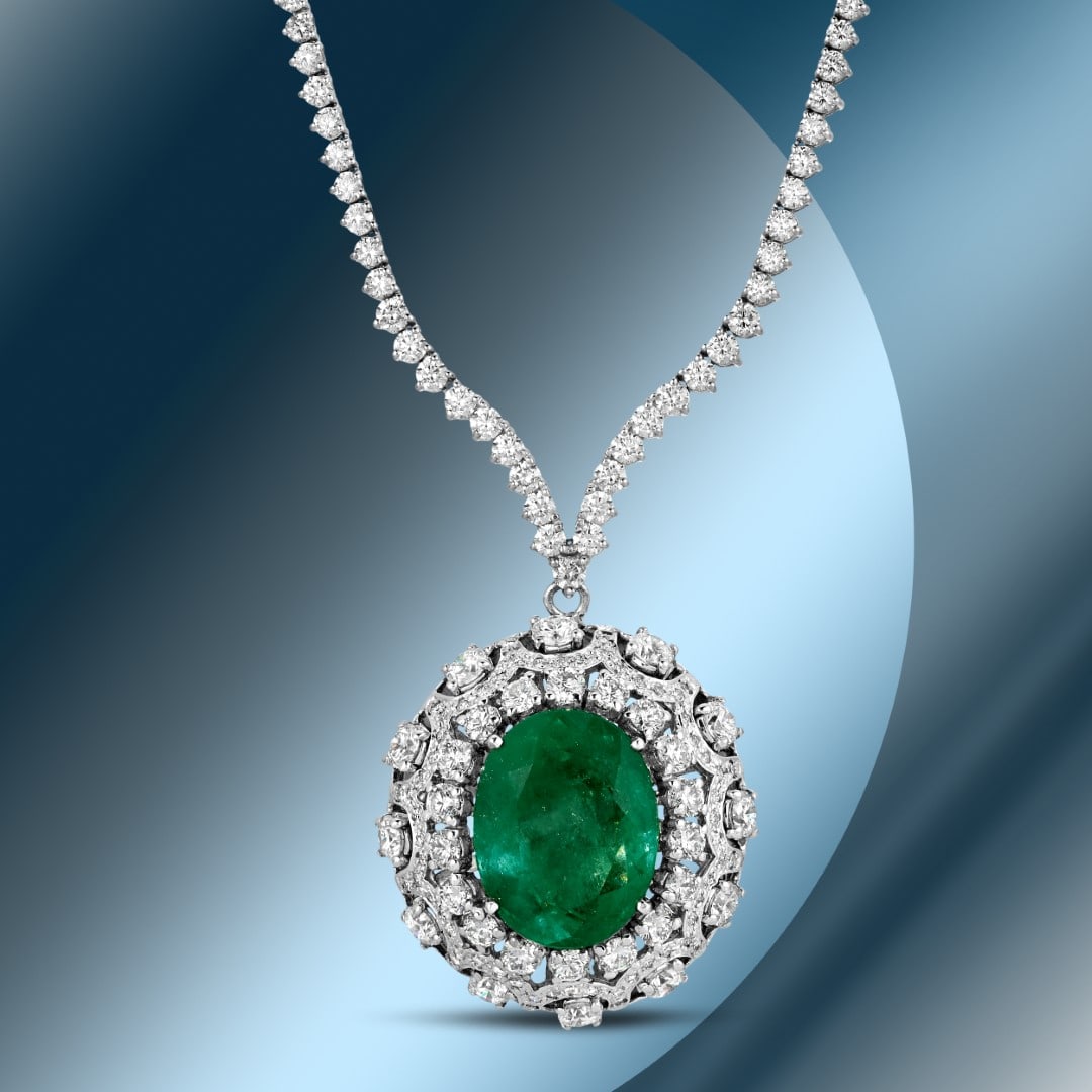 14K Gold 17.85cts Emerald & 11.72cts Diamond Necklace: Retail: $164,560***** 14K Gold 17.85cts Emerald & 11.72cts Diamond Necklace****** Metal: 14K White Gold/ Total Wt.: NA / Country Made USA// Main Stone: Emerald / Carat Total Wt: 17.85cts / Treatment: