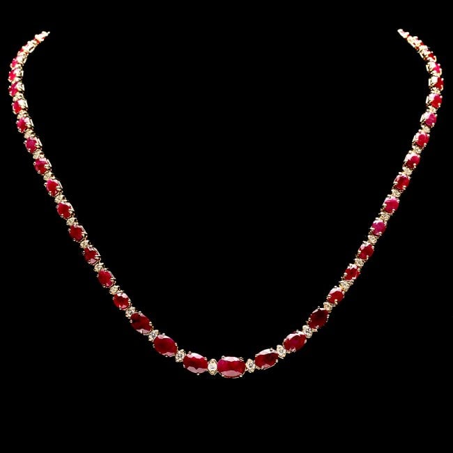 14k Gold 24.00ct Ruby 1.00ct Diamond Necklace: Retail: $17,800.00 ****** 14k Gold 24.00ct Ruby 1.00ct Diamond Necklace ****** Metal: 14k Solid Yellow Gold / Size: 17 / Total Item Weight: 19.5 grams / Country Made: United States / / Main Stone: Rub