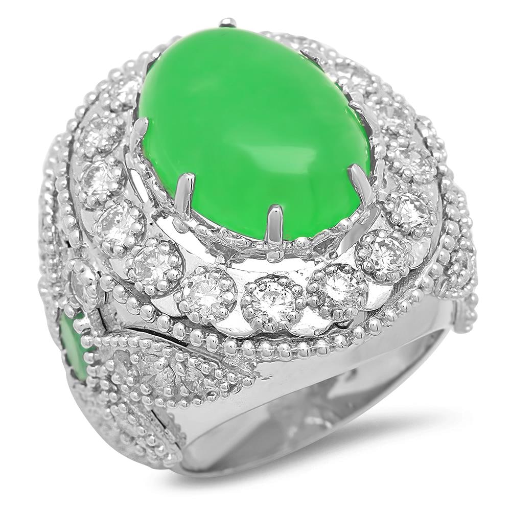 14K Gold 9.15ct Jadeite 0.70 Emerald 1.97cts Diamond Ring: Retail: $12,800.00 ****** 14K Gold 9.15ct Jadeite 0.70 Emerald 1.97cts Diamond Ring ****** Metal: 14K Solid Gold / Total Item Weight: 17.0 grams / Country Made: United States / / Main Stone: Jadeite /
