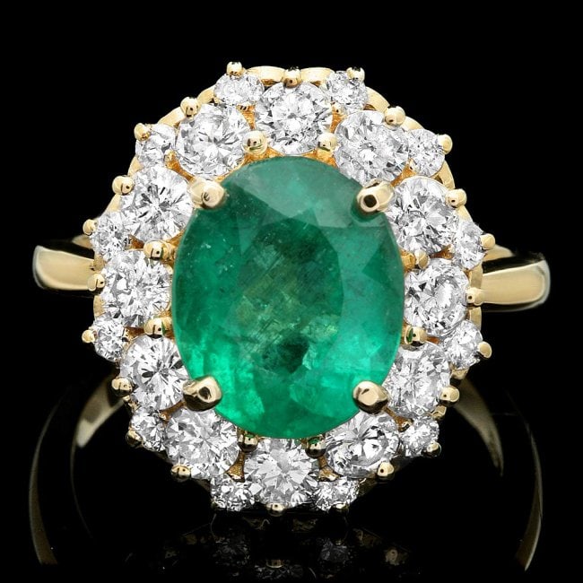 14k Gold 3.50ct Emerald 1.60ct Diamond Ring: Retail: $23,650.00 ****** 14k Gold 3.50ct Emerald 1.60ct Diamond Ring ****** Metal: 14k Solid Yellow Gold / Size: 7.25 / Total Item Weight: 6.0 grams / Country Made: United States / / Main Stone: Emer