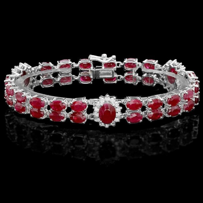 14k Gold 26.5ct Ruby 1.30ct Diamond Bracelet: Retail: $18,400.00 ****** 14k Gold 26.5ct Ruby 1.30ct Diamond Bracelet ****** Metal: 14k Solid White Gold / Size: 7 / Total Item Weight: 20.0 grams / Country Made: United States / / Main Stone: Ruby /