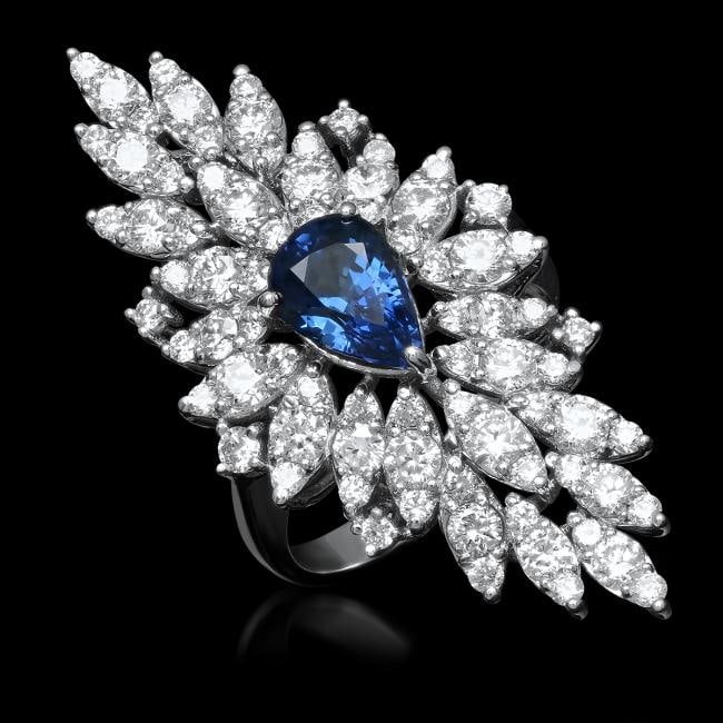 14K Gold 2.67ct Sapphire 3.31ct Diamond Ring (1 of 3)