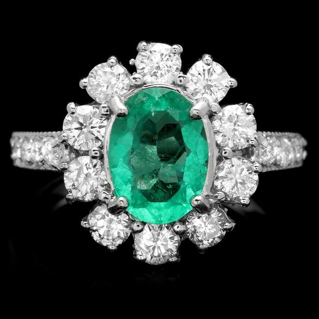14k White Gold 1.50ct Emerald 1.45ct Diamond Ring (1 of 4)