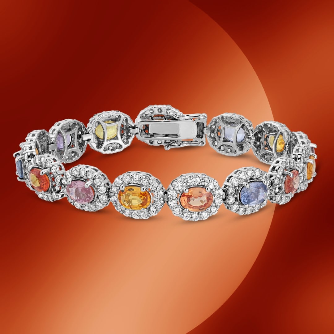 14K Gold 31.80cts Sapphire & 8.52cts Diamond Bracelet: Retail: $57,218*****14K Gold Sapphire & Diamond Bracelet*****Metal: 14K White Gold/ Total Wt.:31.80cts / Country Made US// Main Stone: Sapphire / Carat Total Wt.: 31.80cts / Treatment: None/ Color: