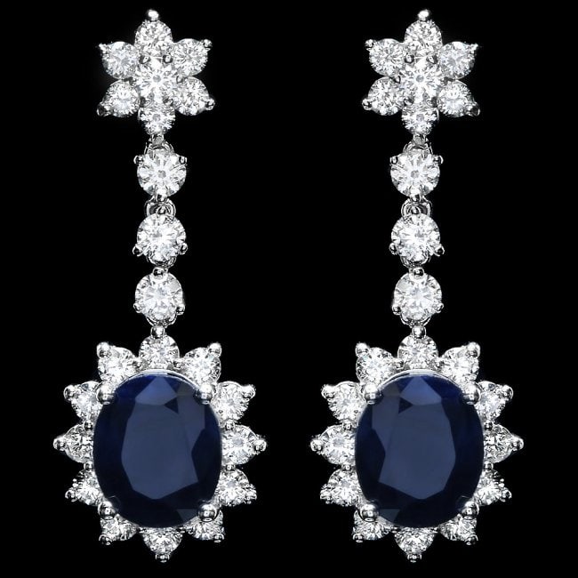 14k Gold 8.50ct Sapphire 3.30ct Diamond Earrings: Retail: $17,890.00 ****** 14k Gold 8.50ct Sapphire 3.30ct Diamond Earrings ****** Metal: 14k Solid White Gold / Total Item Weight: 8.0 grams / Country Made: United States / / Main Stone: Sapphire /