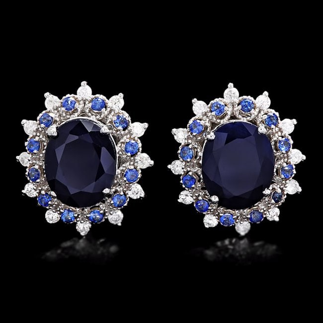 14k Gold 8.2ct Sapphire 0.75ct Diamond Earrings (1 of 5)
