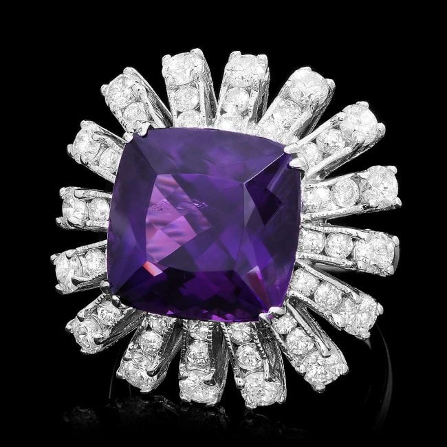 14k Gold 9.00ct Amethyst 3.85ct Diamond Ring: Retail: $12,750.00 ****** 14k Gold 9.00ct Amethyst 3.85ct Diamond Ring ****** Metal: 14k Solid White Gold / Total Item Weight: 9.5 grams / Country Made: United States / / Main Stone: Amethyst / Color: