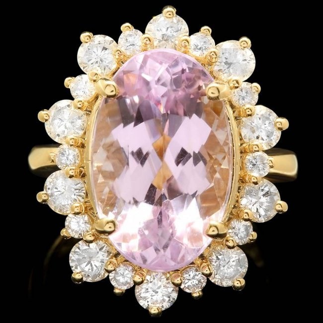 14k Gold 10.00ct Kunzite 1.55ct Diamond Ring: Retail: $9,500.00 ****** 14k Gold 10.00ct Kunzite 1.55ct Diamond Ring ****** Metal: 14k Solid Yellow Gold / Size: 7.5 / Total Item Weight: 8.5 grams / / Main Stone: Kunzite / Color: Pink / Carat Total