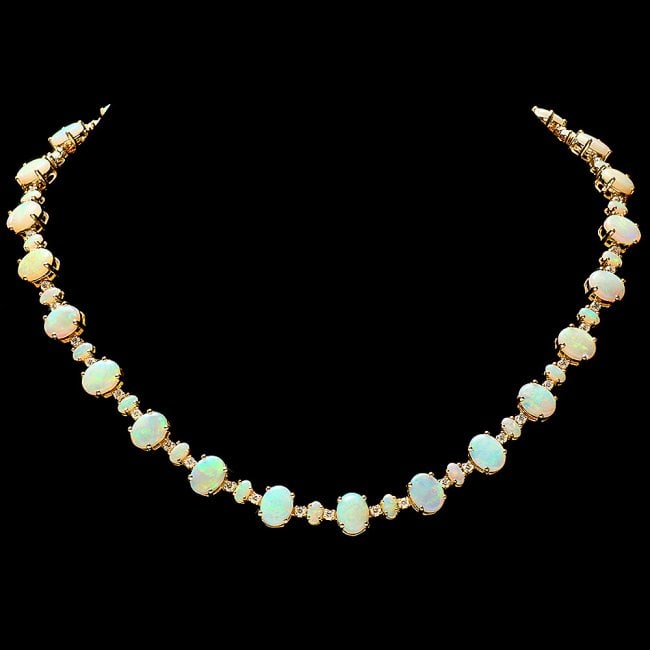 14k Yellow Gold 28ct Opal 2.50ct Diamond Necklace: Retail: $39,850.00 ****** 14k Yellow Gold 28ct Opal 2.50ct Diamond Necklace ****** Metal: 14k Solid Yellow Gold / Size: 16.5 / Total Item Weight: 38.0 grams / Country Made: United States / / Main Ston