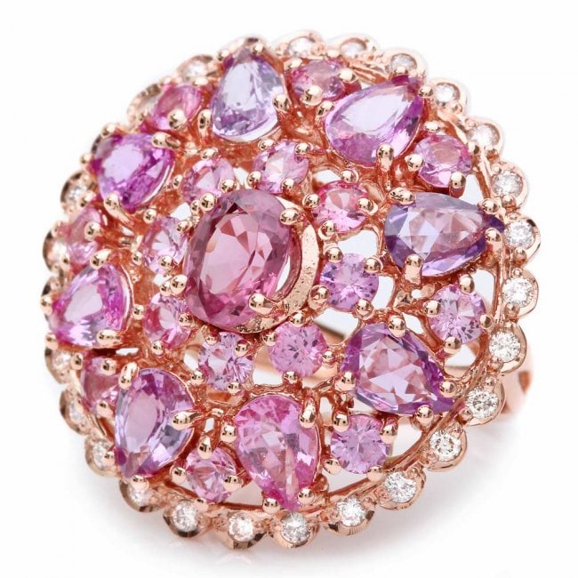 14k Rose Gold 11ct Sapphire 0.75ct Diamond Ring: Retail: $9,500.00 ****** 14k Rose Gold 11ct Sapphire 0.75ct Diamond Ring ****** Metal: 14k Solid Rose Gold / Size: 6.75 / Total Item Weight: 15.0 grams / Country Made: United States / / Main Stone: Sa