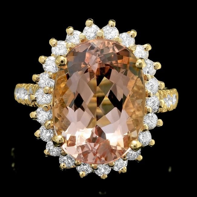 14k Gold 8.00ct Morganite 1.30ct Diamond Ring: Retail: $8,900.00 ****** 14k Gold 8.00ct Morganite 1.30ct Diamond Ring ****** Metal: 14k Solid Yellow Gold / Size: 7 / Total Item Weight: 7.5 grams / Country Made: United States / / Main Stone: Morgan