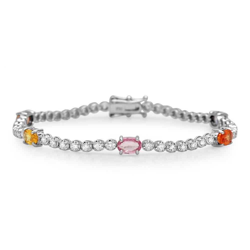 14K Gold 3.00ct Fancy Color Sapphire 1.51cts Diamond Bracelet: Retail: $8,038.00 ******14K Gold 3.00ct Fancy Color Sapphire 1.51cts Diamond Bracelet ****** Metal: 14K White Gold / Total Item Weight: 7.6 grams / Country Made: United States / Main Stone: Sapphire /