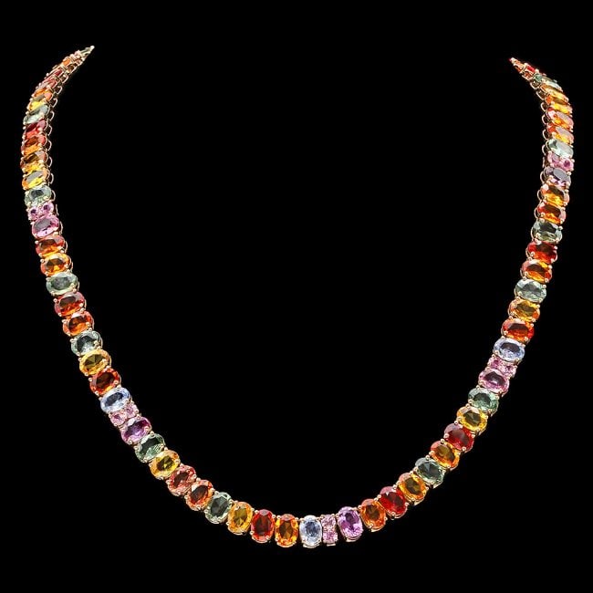 14k Yellow Gold 60ct Sapphire Necklace: Retail: $23,600.00 ****** 14k Yellow Gold 60ct Sapphire Necklace ****** Metal: 14k Solid Yellow Gold / Size: 17.5 / Total Item Weight: 36.5 grams / Country Made: United States / / Main Stone: Sapphire