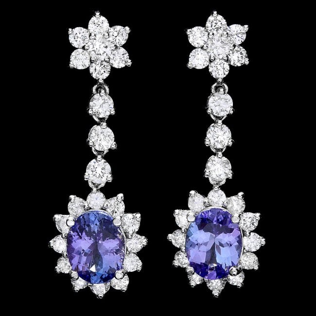 14k Gold 3.50ct Tanzanite 2.80ct Diamond Earrings: Retail: $19,300.00 ****** 14k Gold 3.50ct Tanzanite 2.80ct Diamond Earrings ****** Metal: 14k Solid White Gold / Total Item Weight: 5.5 grams / Country Made: United States / / Main Stone: Tanzanite / 