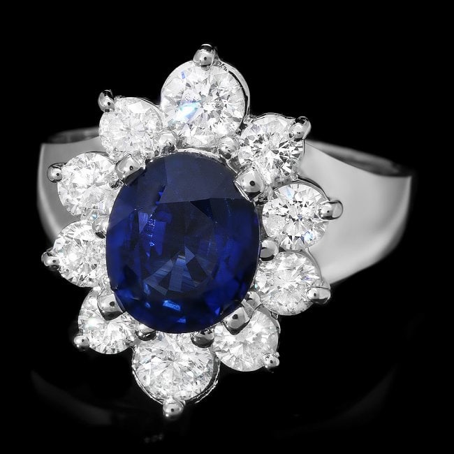 14k Gold 2.30ct Sapphire 1.50ct Diamond Ring: Retail: $9,400.00 ****** 14k Gold 2.30ct Sapphire 1.50ct Diamond Ring ****** Metal: 14k Solid White Gold / Size: 7.25 / Total Item Weight: 6 grams / Country Made: United States / / Main Stone: