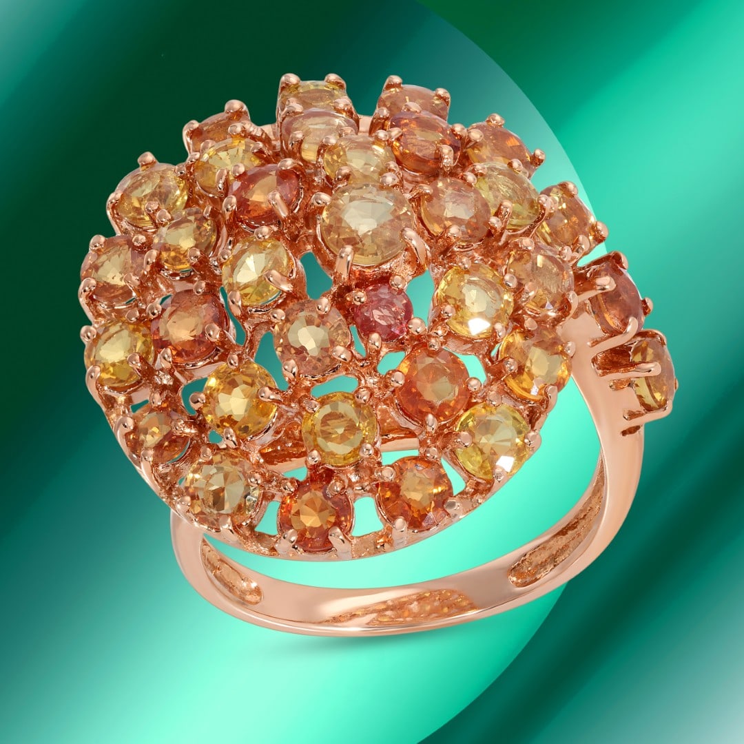 14K Gold 6.25cts Sapphire Ring: Retail: $12,736*****14K Gold Sapphire Ring*****Metal: 14K Rose Gold/ Total Wt.: 8.6g / Country Made US// Main Stone: Sapphire / Carat Total Wt.:6.25cts / Treatment: none / Color: Yellow - Orange / Cut