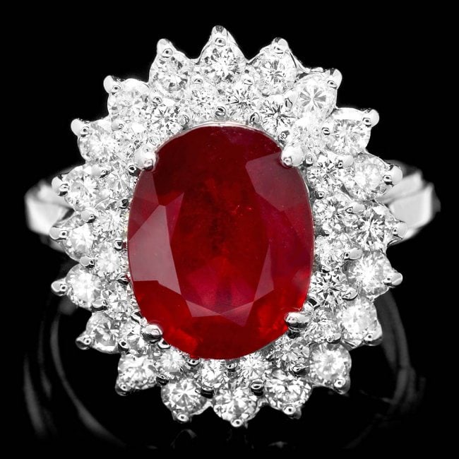 14k White Gold 5.00ct Ruby 1.50ct Diamond Ring: Retail: $9,600.00 ****** 14k White Gold 5.00ct Ruby 1.50ct Diamond Ring ****** Metal: 14k Solid White Gold / Size: 7 / Total Item Weight: 7.0 grams / Country Made: United States / / Main Stone: Ruby /