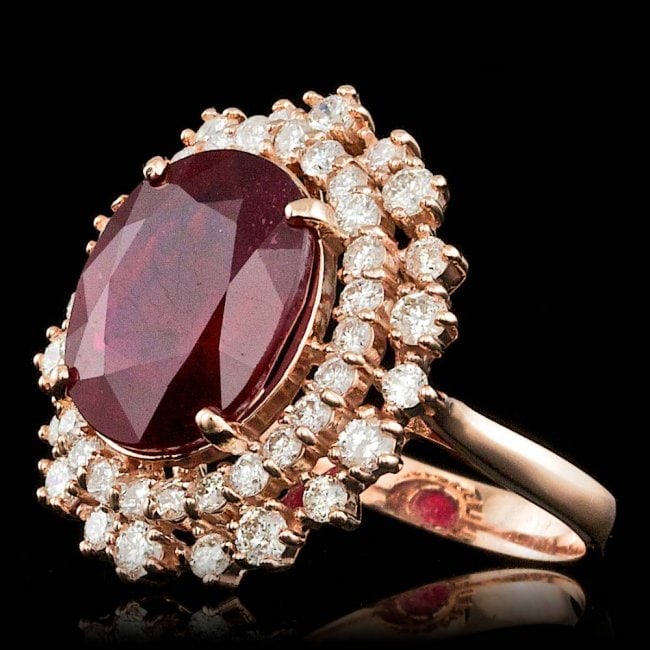 14k Rose Gold 8.50ct Ruby 1.50ct Diamond Ring - 2