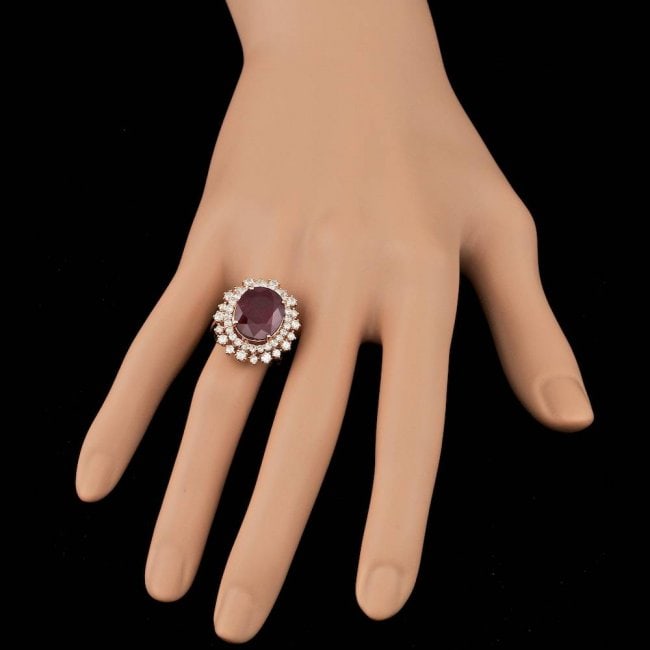 14k Rose Gold 8.50ct Ruby 1.50ct Diamond Ring - 3