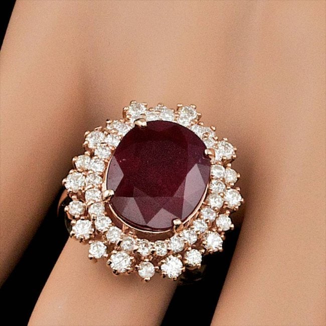 14k Rose Gold 8.50ct Ruby 1.50ct Diamond Ring - 4