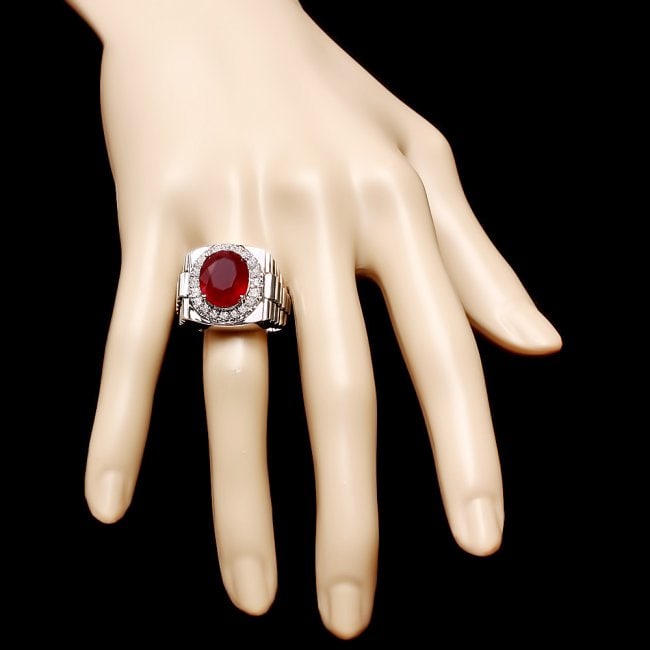 14k White Gold 10.00ct Ruby 0.80ct Diamond Ring - 4