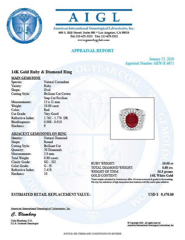 14k White Gold 10.00ct Ruby 0.80ct Diamond Ring - 6