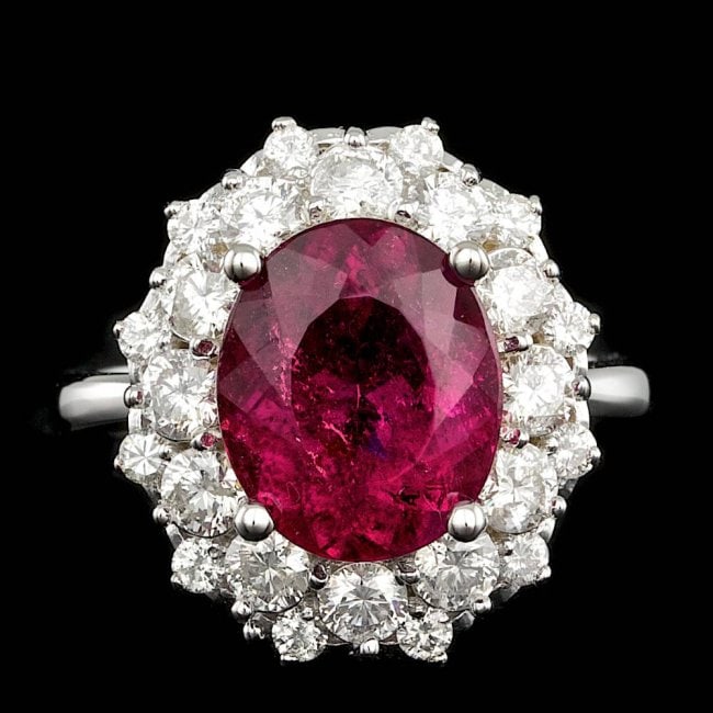 14k Gold 4.00ct Tourmaline 1.50ct Diamond Ring: Retail: $22,600.00 ****** 14k Gold 4.00ct Tourmaline 1.50ct Diamond Ring ****** Metal: 14k Solid White Gold / Size: 7.5 / Total Item Weight: 7.0 grams / Country Made: United States / / Main Stone: Tou