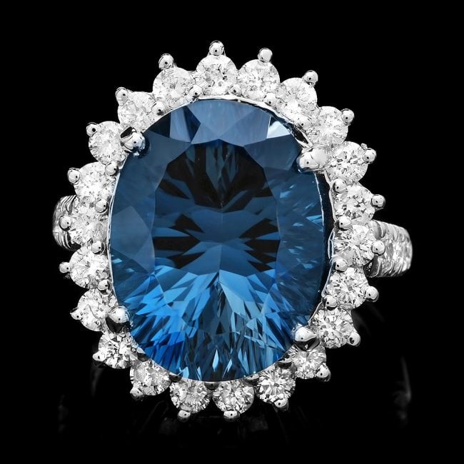 14k White Gold 11.50ct Topaz 1.65ct Diamond Ring (1 of 4)