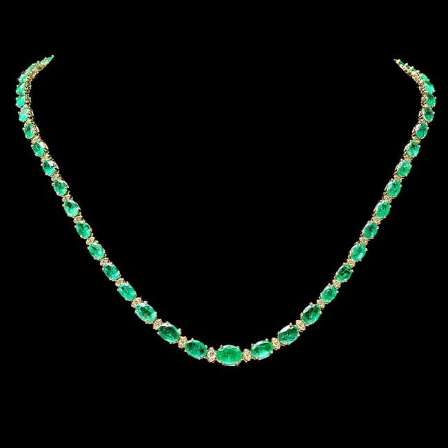 14k Gold 22ct Emerald 1.10ct Diamond Necklace (1 of 6)