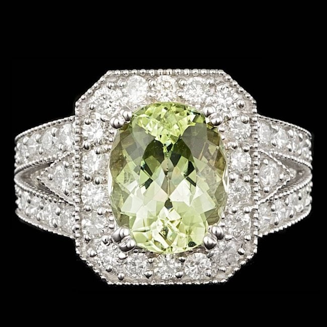 14k White Gold 3.25ct Beryl 1.30ct Diamond Ring: Retail: $11,900.00 ****** 14k White Gold 3.25ct Beryl 1.30ct Diamond Ring ****** Metal: 14k Solid White Gold / Size: 6.5 / Total Item Weight: 8.0 grams / Country Made: United States / / Main Stone: Be