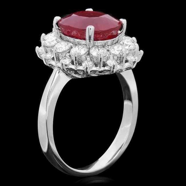 14k White Gold 6.00ct Ruby 1.50ct Diamond Ring - 2